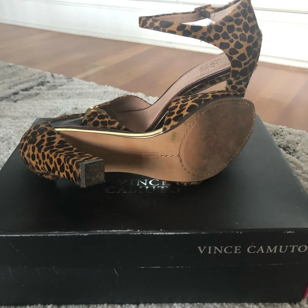Vince Camuto Leopard Print Ankle Strap High Heels
